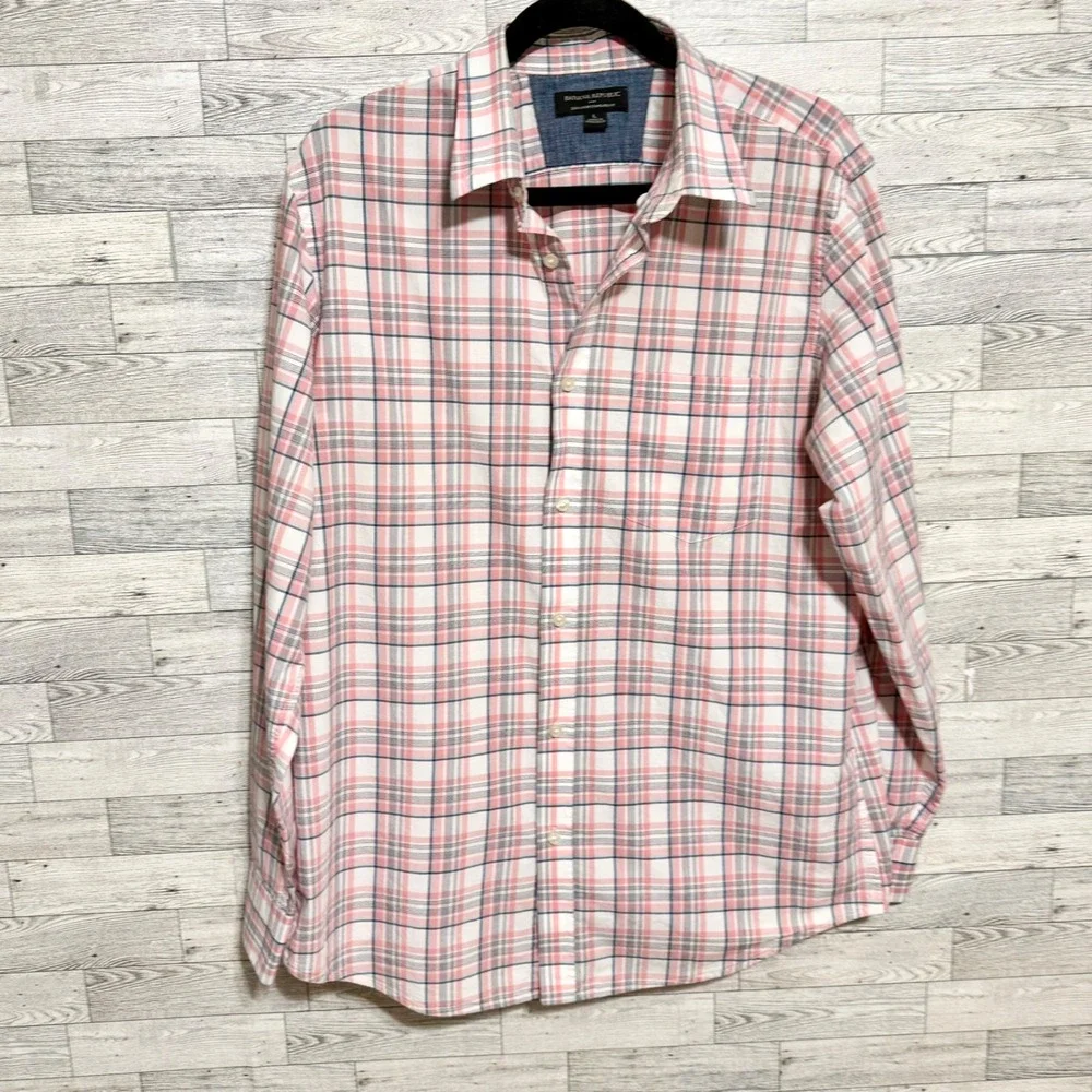 Banana Republic Mens- Large Standard Fit‎ Plaid Long Sleeve Button Down Shirt